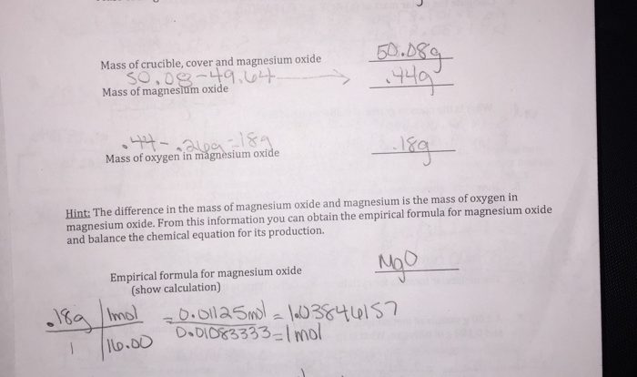 Magnesium oxide lab answer key