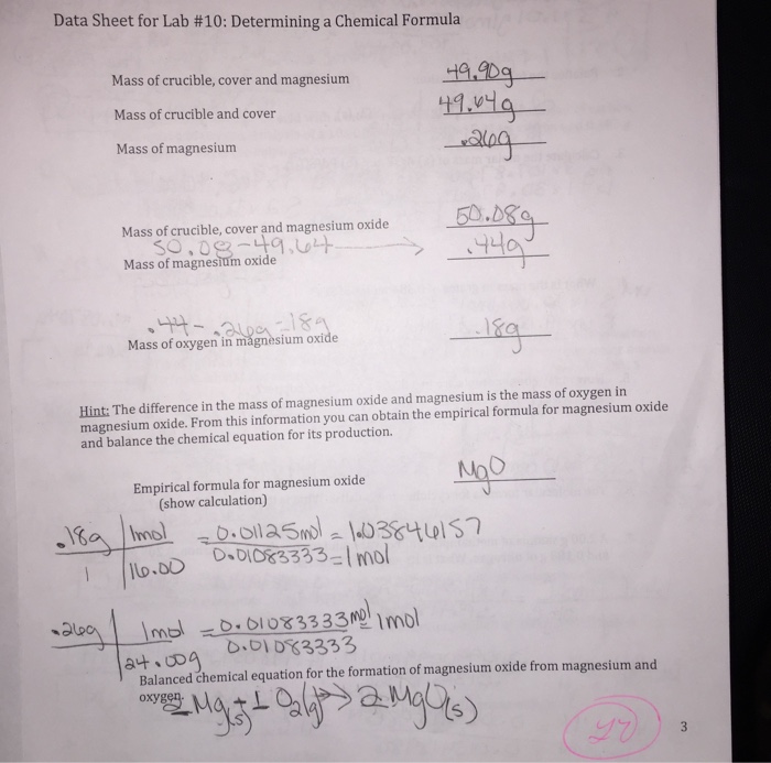 Magnesium oxide lab answer key