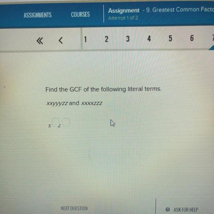 Find the gcf of the following literal terms.m7n4p3 and mn12p5